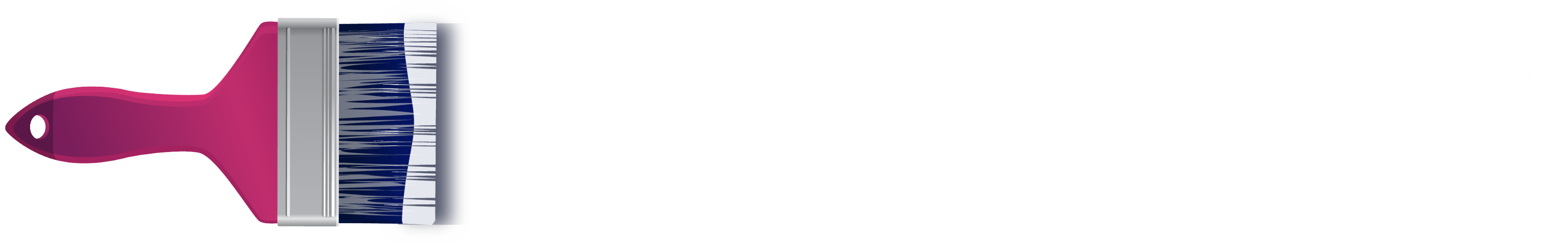 Paintbrush with pink handle and blue bristles on white background