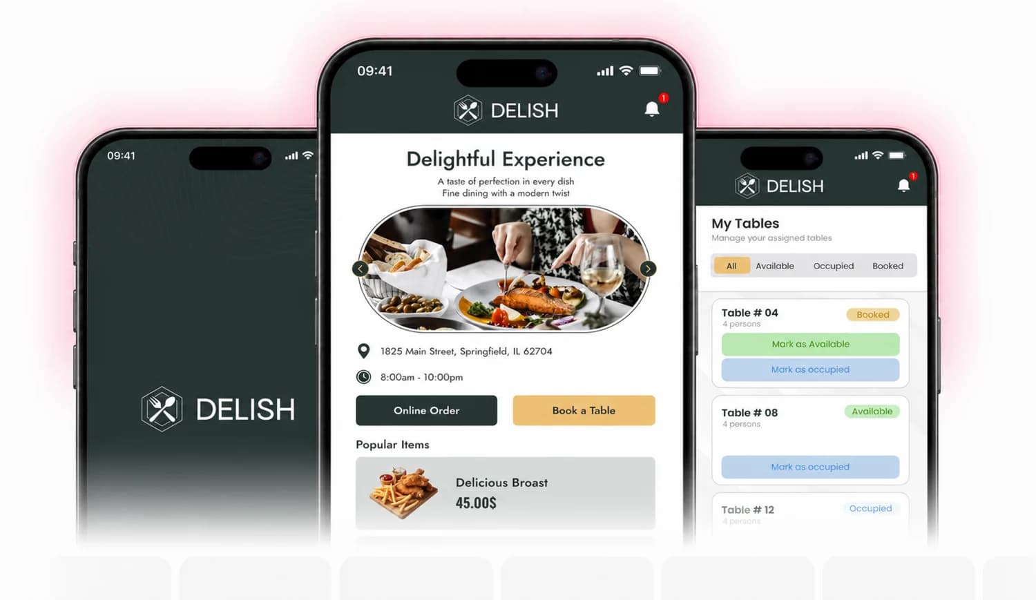 DelishCiaga Restaurant app screens