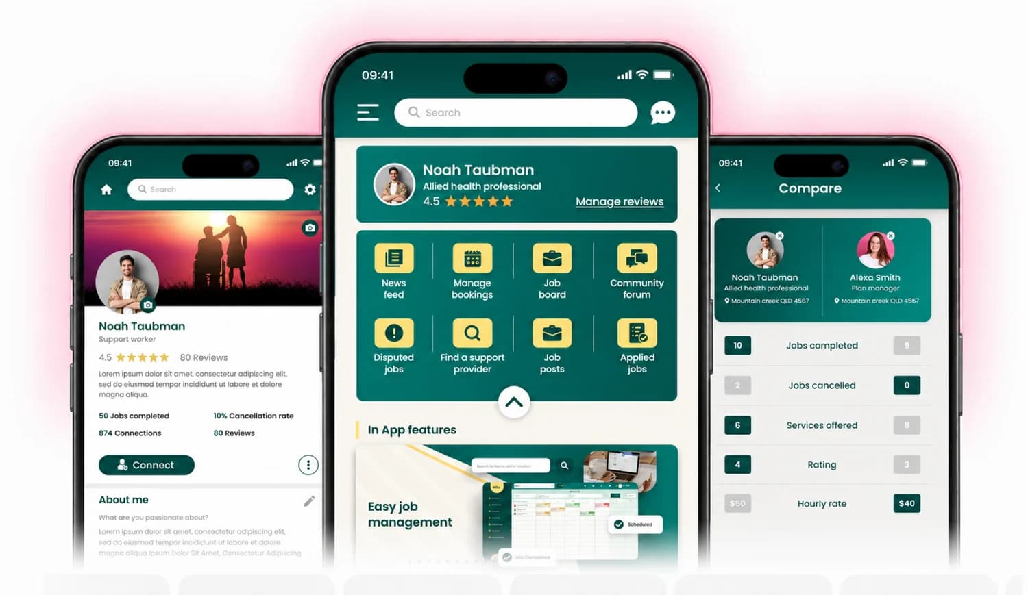 NDISync Care Platform app screens