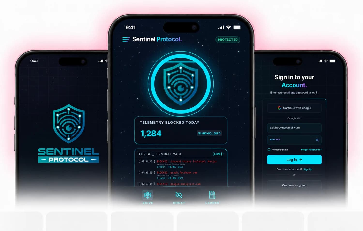 Sentinel Protocol App app screens